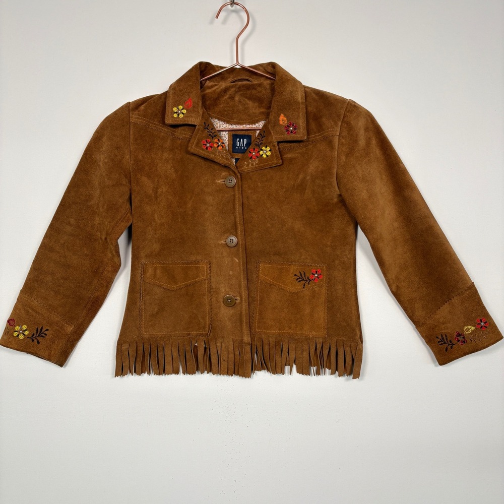 Gap Kids Girls Jacket S (6-7) Brown Suede Fringe Western Boho Chic Southwestern